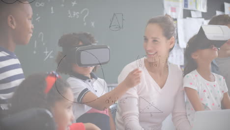 animación de ecuaciones matemáticas sobre escolares utilizando auriculares vr