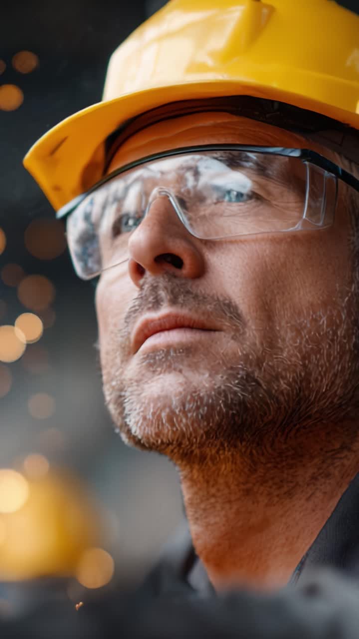 Lavoratore concentrato con dispositivi di sicurezza sottolinea l'importanza della sicurezza nei settori edile e industriale, enfatizzando l'attenzione ai dettagli e la professionalità