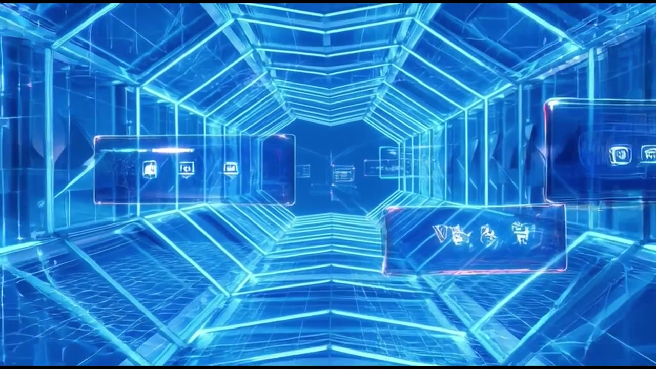 Futuristic Digital Tunnel with Floating Data Interfaces