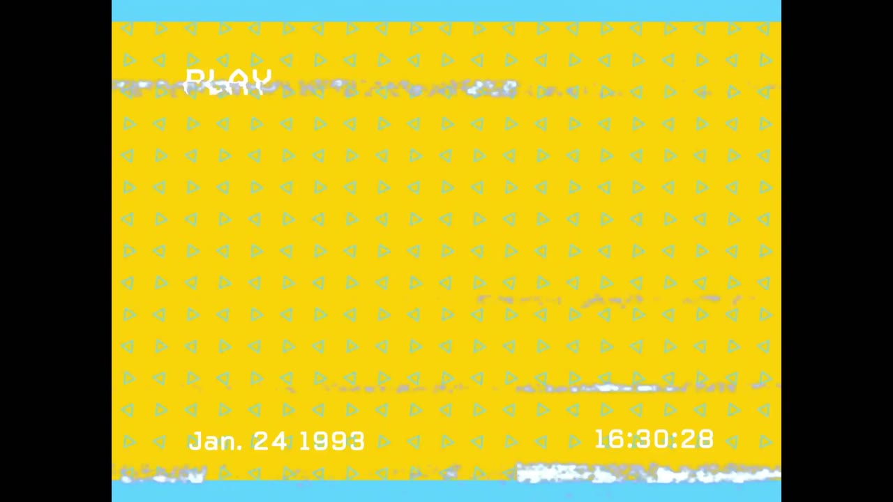 반복적으로 움직이는 파란색 모양으로 노란색에 왜곡된 선을 가진 재생 인터페이스의 애니메이션