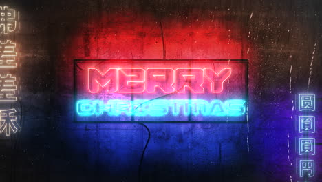 Merry-Christmas-with-cyberpunk-neon-light-on-wall-in-Japan-city