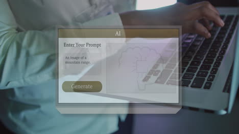 animación de la pantalla con texto ai sobre hombre afroamericano usando portátil.