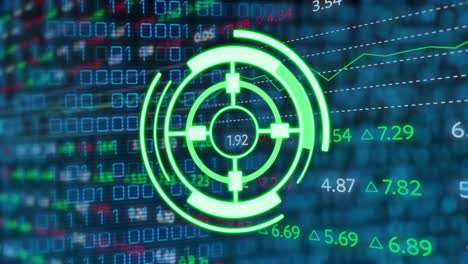 Animation-of-green-circle-with-numbers-over-binary-code