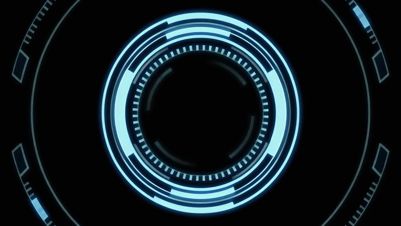 Futuristic Blue Digital HUD Interface Rotating on Black Background