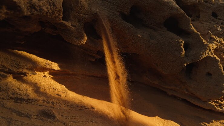 Sand Falling from Rock Formation