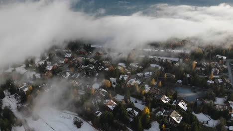 aerial shot in switzerland over the town of crans montana, valais