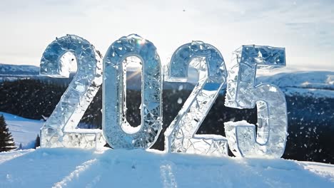 ice sculpture of 2025 on a snowy mountain top