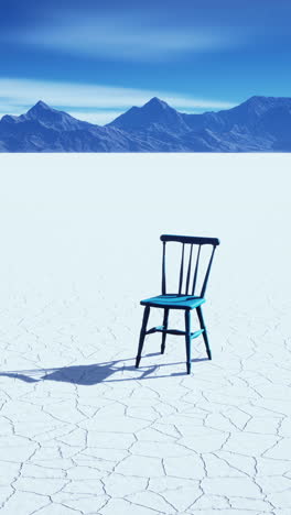 lonely chair in a frozen desert landscape