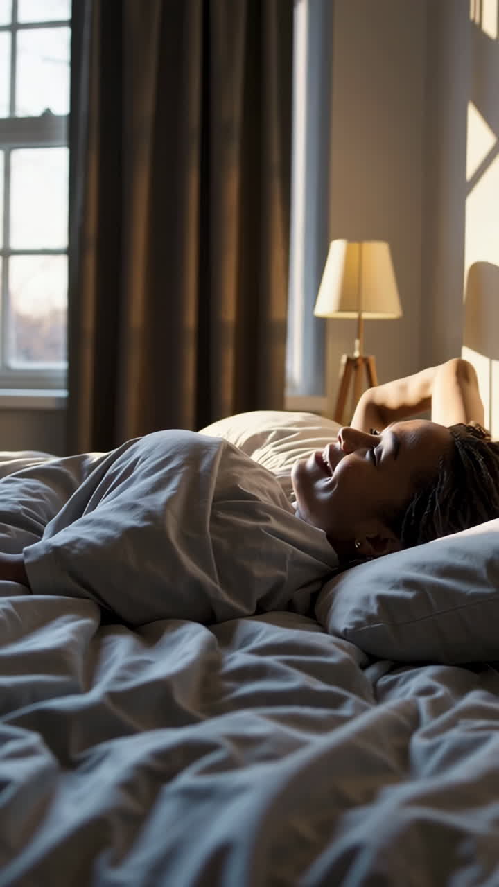 mujer relajándose en la cama por la mañana