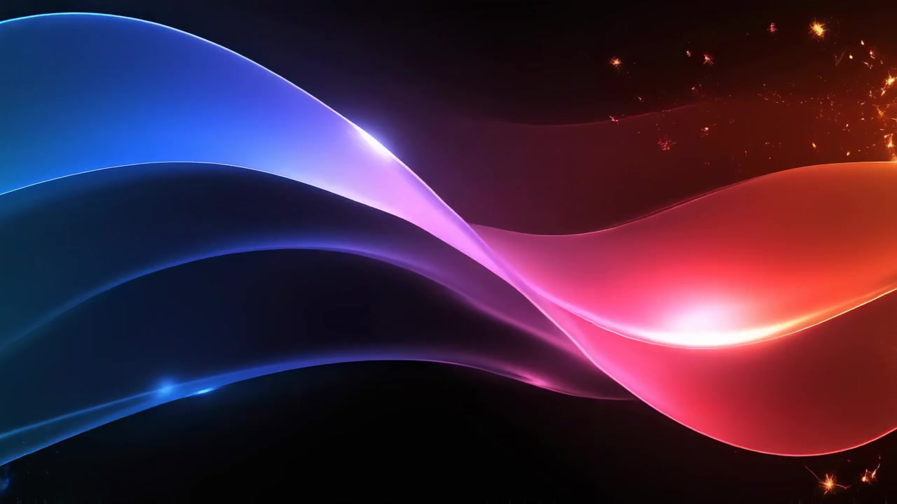 Abstract Flowing Colorful Waves with Glowing Particles on Black Background