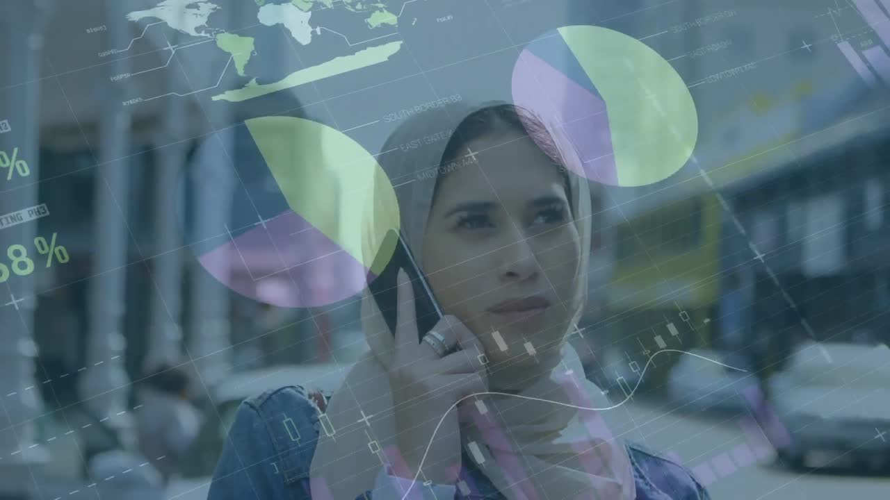 animación de estadísticas y procesamiento de datos sobre mujeres con hijab usando teléfonos inteligentes