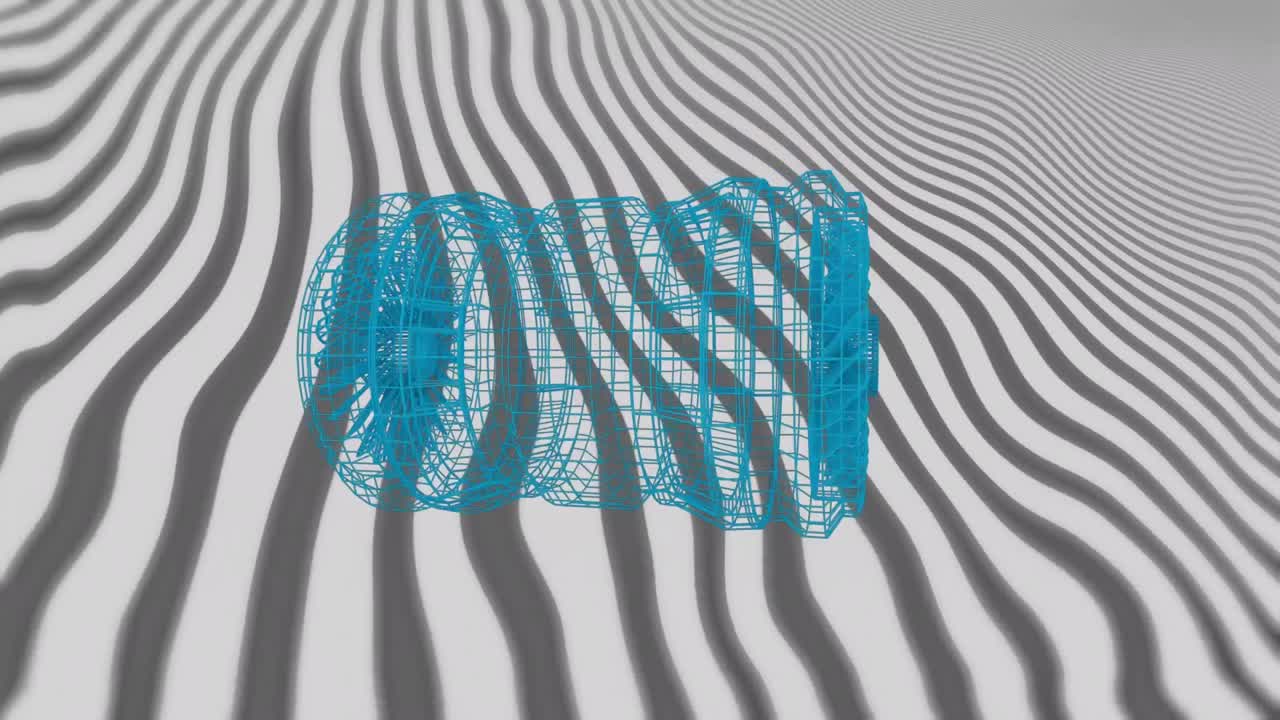animación del dibujo del motor 3d girando sobre un fondo de patrones a rayas grises y blancas