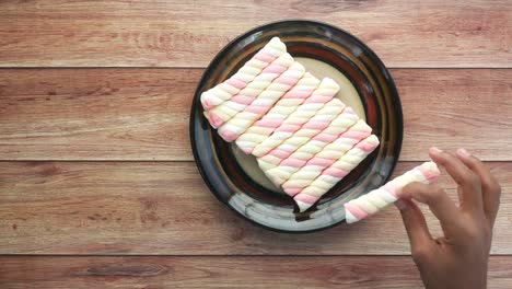 colorful spiral marshmallows on a plate