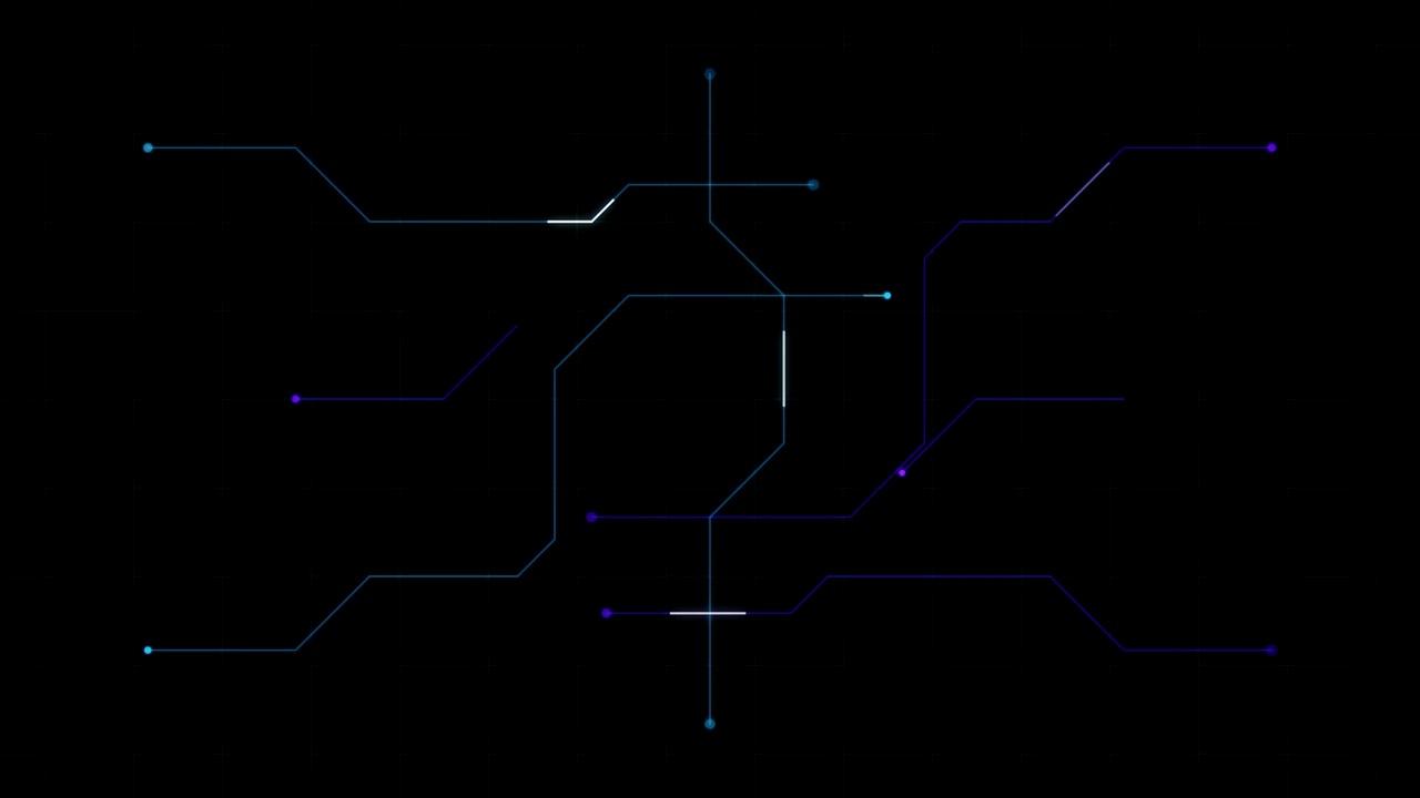 Abstract Digital Circuit Board Animation with Glowing Data Lines
