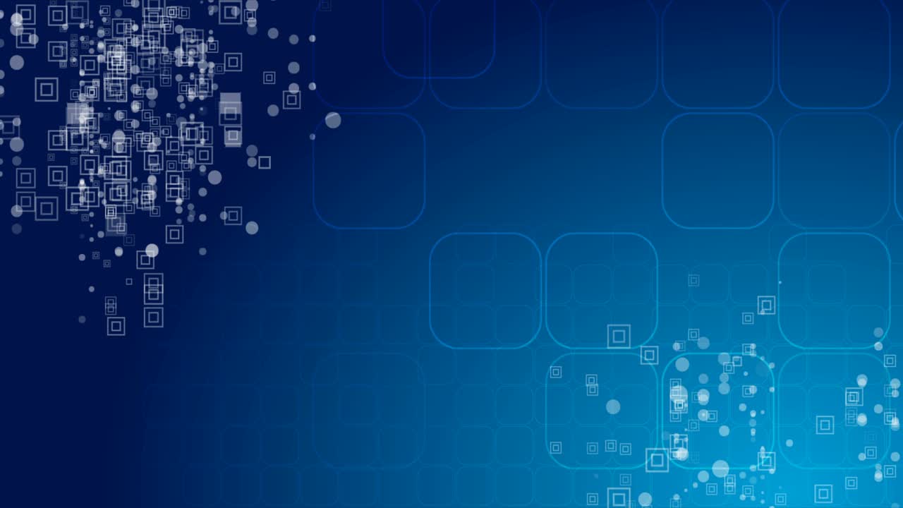 Bright blue geometric motion background with small squares and dots