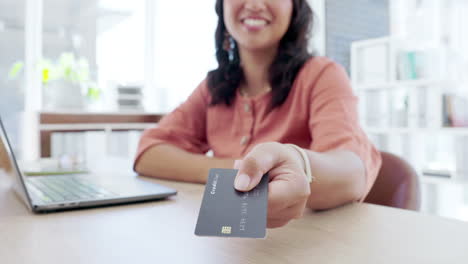 Woman,-laptop-and-hands-with-credit-card