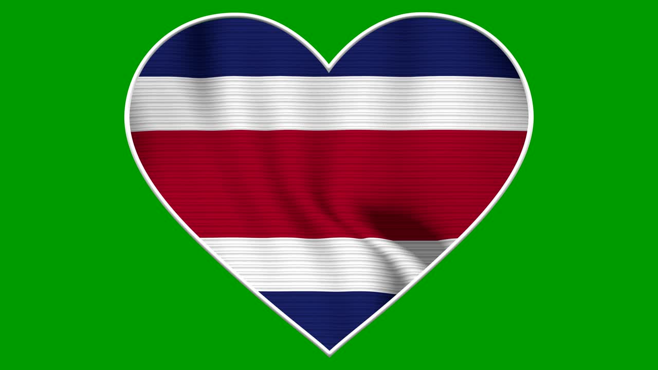 Costa Rica Heart Love Flag Loop - Realistic 4K flag waving in the wind. Seamless loop with highly detailed fabric texture