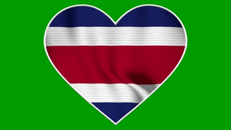 costa rica heart love flag loop - realistic 4k flag waving in the wind. seamless loop with highly detailed fabric texture