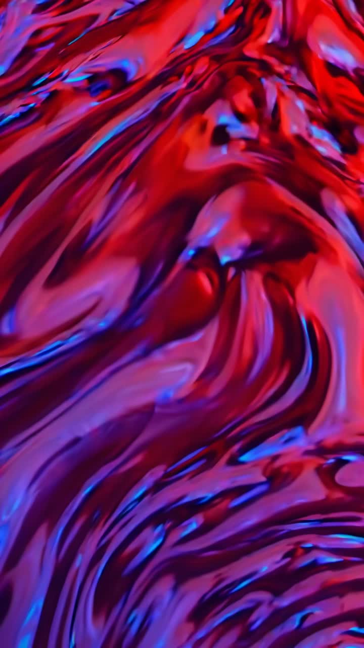 Video astratto con texture liquida rossa e blu vorticante