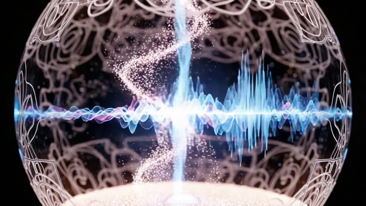 A mesmerizing visual representation of energy waves and electric patterns emanating from a glowing sphere, showcasing the beauty of science and technology in a captivating display