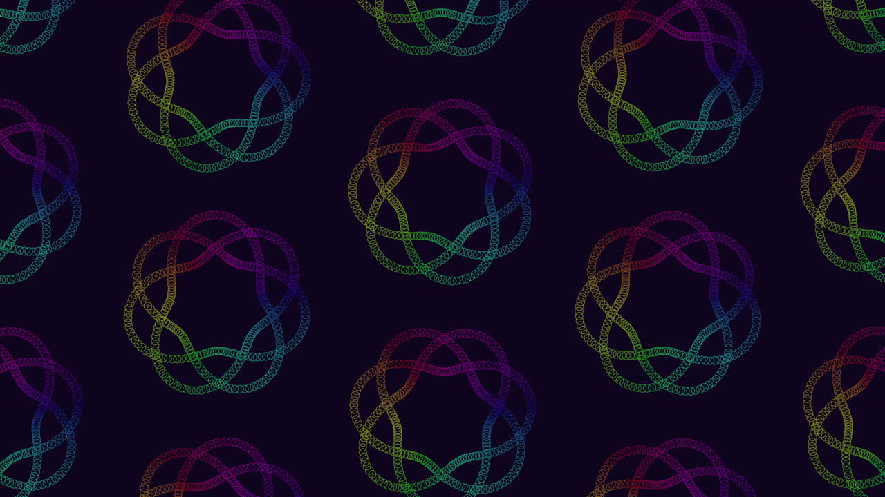 A vibrant and visually appealing design of intertwined circles in assorted colors displayed on a dark backdrop, forming a captivating and harmonious pattern