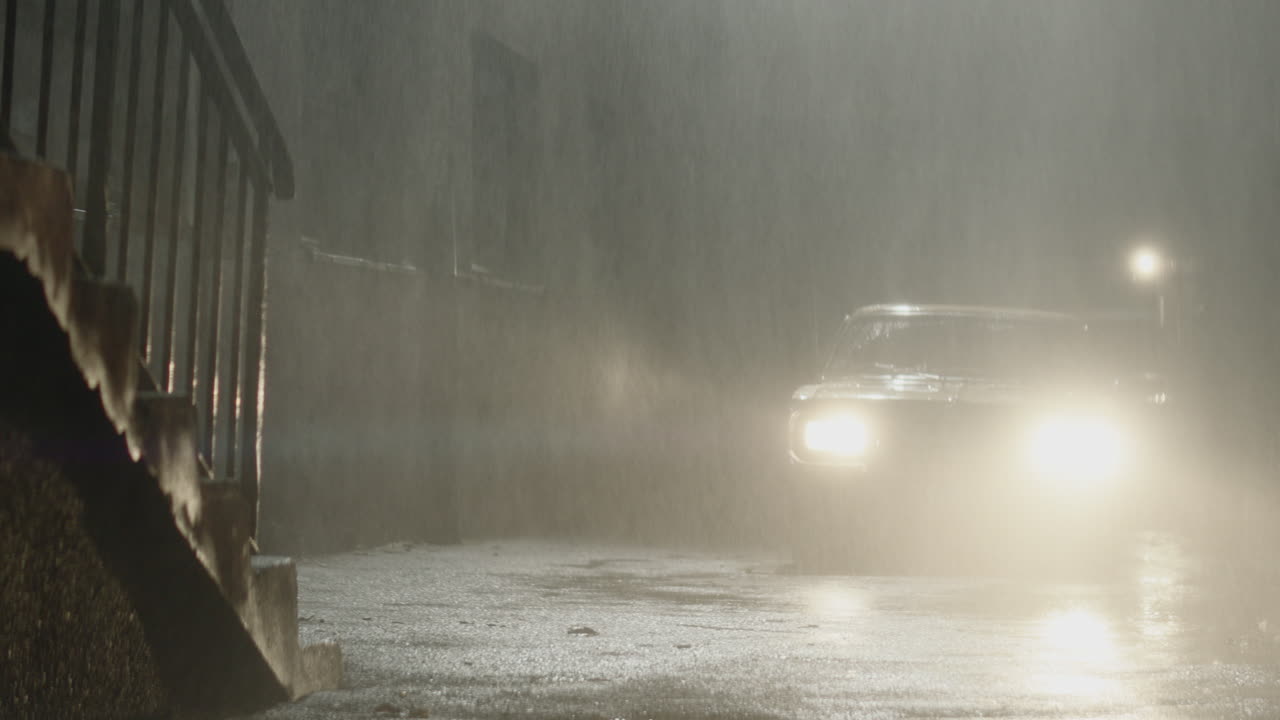 도시 골목 에서 비가 오는 밤 의 운전