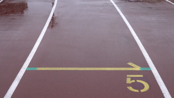 Athletics track in the stadium. The ground marks the fifth runway.