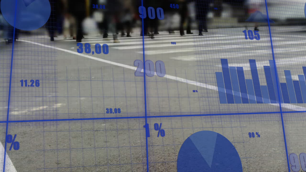 도시 풍경 위의 금융 데이터 처리 애니메이션