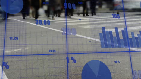 animación del procesamiento de datos financieros sobre el paisaje urbano