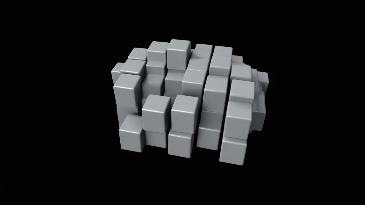Abstract Animation of Moving Silver Cubes on Black Background