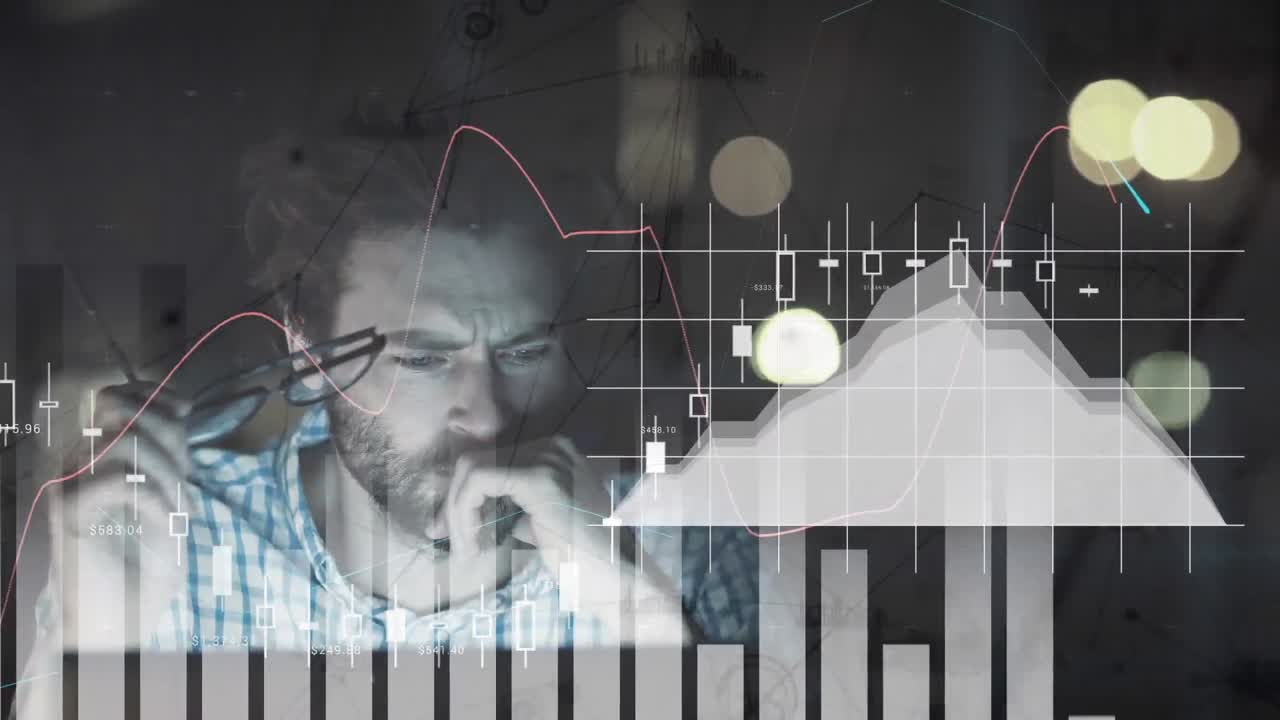 composición del hombre rodeado de precios de las acciones y gráficos