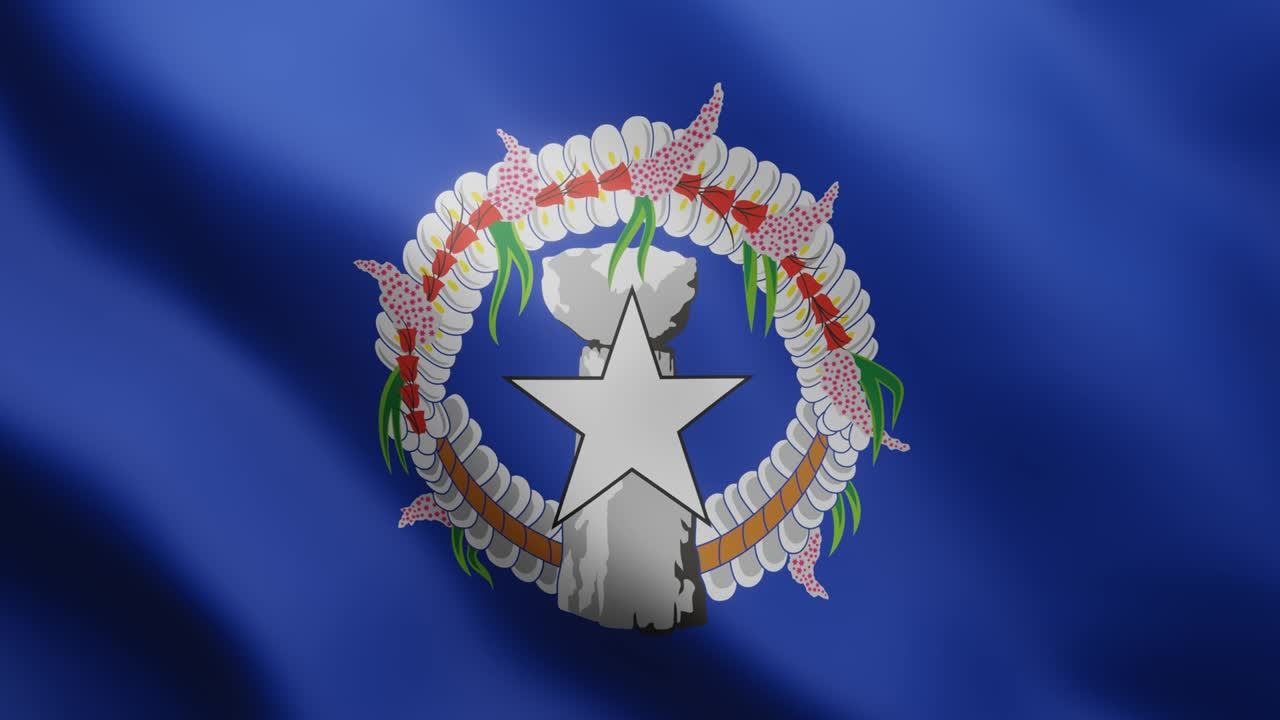 북마리안 제도의 3d 국기가 배경에서 바람에 떠다니고 있습니다. 4k 애니메이션 비디오 클립은 현실적인 방식으로 루프됩니다.