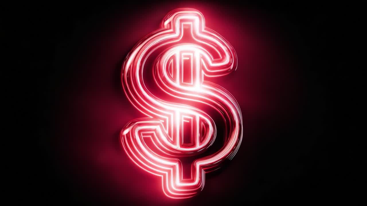 Illuminated Dollar Sign Symbolizing Wealth and Financial Prosperity in Neon Light, Captivating Attention with Vibrant Red Glow Against a Dark Background
