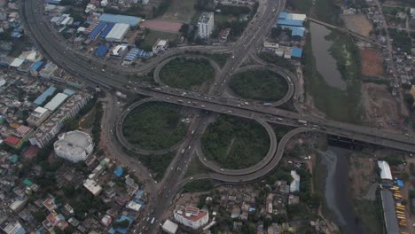 aerial video of asia's largest cloverleaf flyover bridge located in india