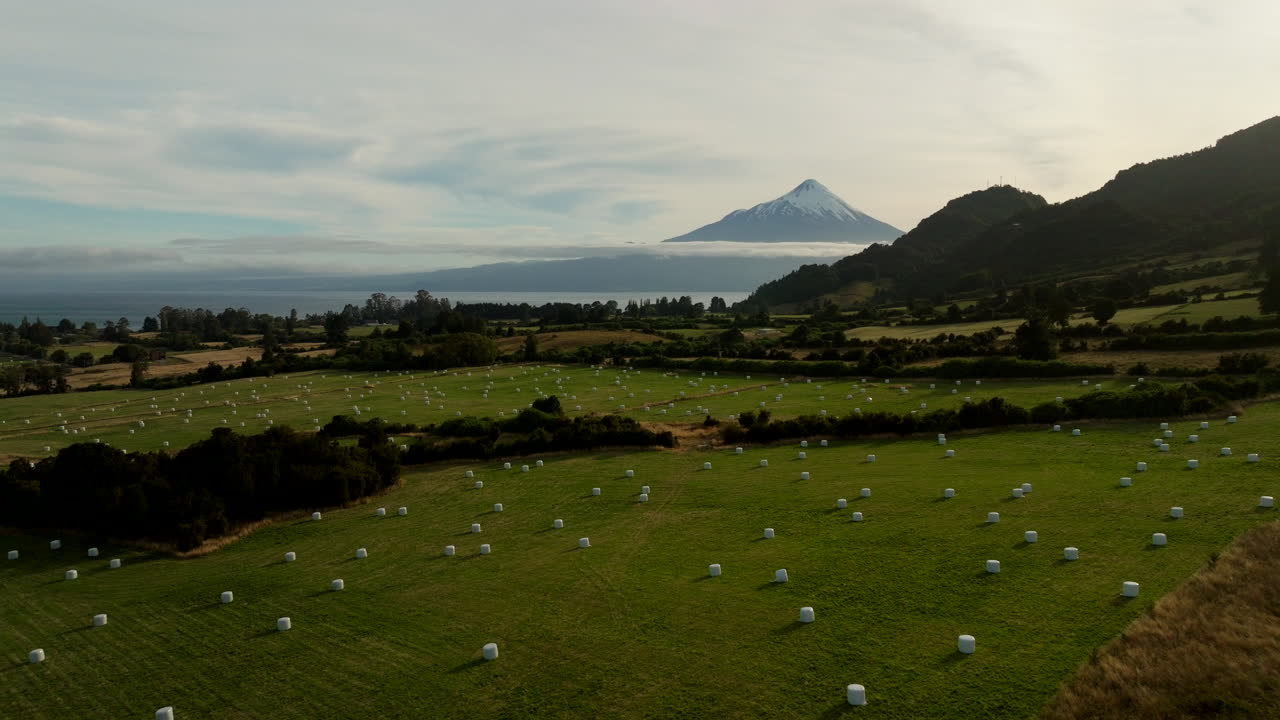 Aerial, Countryside Crops, Farmland Valley, Picturesque Mountain Backdrop