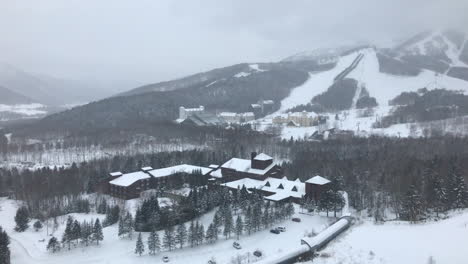 tomamu city in hokkaido with snowing