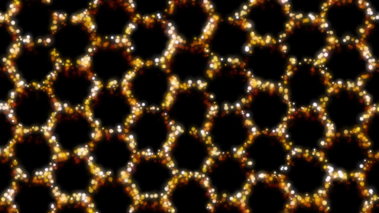 animación de partículas de patrón hexagonal en bucle abstracto de 4k, fondo de color negro