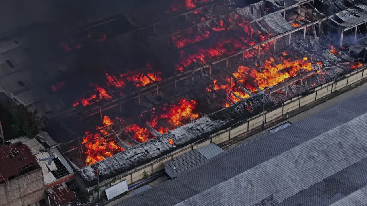 Massive Factory Fire: Aerial View of Devastating Blaze