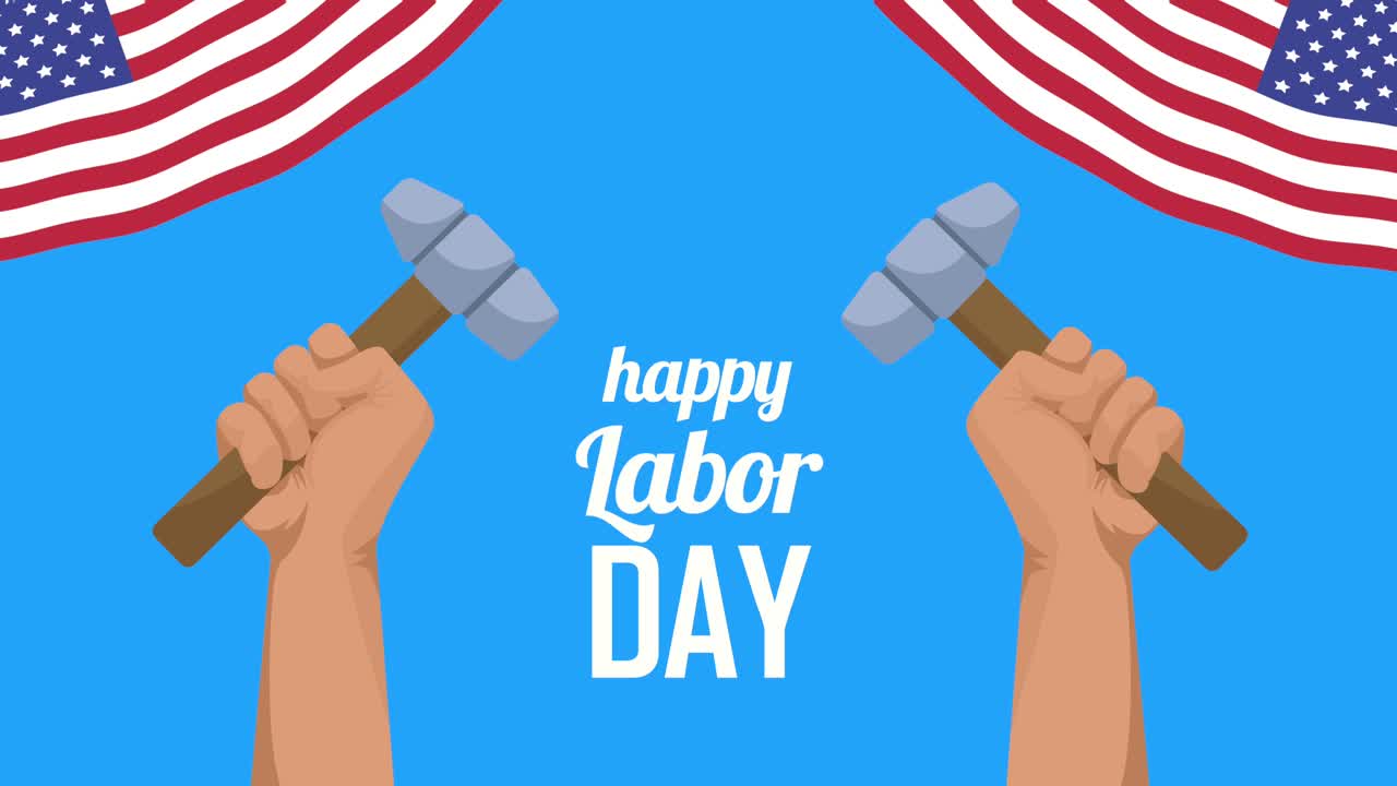 미국 노동의 날 발과 망치와 함께 글자