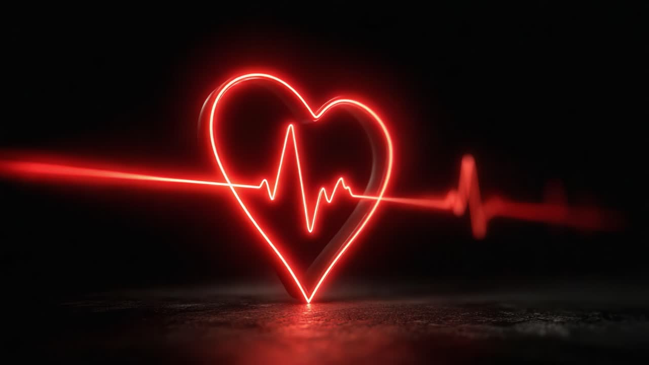 A Glowing Heartbeat: The Dynamic Pulse of Love Captured in Vibrant Red Light with a Heart Icon and EKG Line Emphasizing Vitality and Emotion