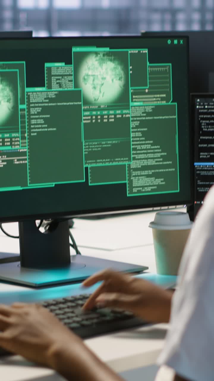 Vertical video Woman requesting help from cybersecurity team after seeing security incidents