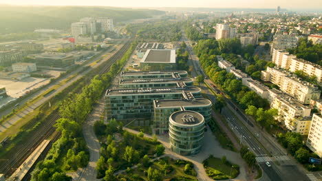 ppnt building in gdynia, modern building of business center with city views on a bright day in summer in poland