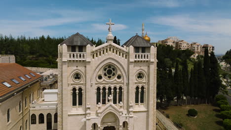 aerial close up of the basilica of jesus the adolescent in nazareth, israel