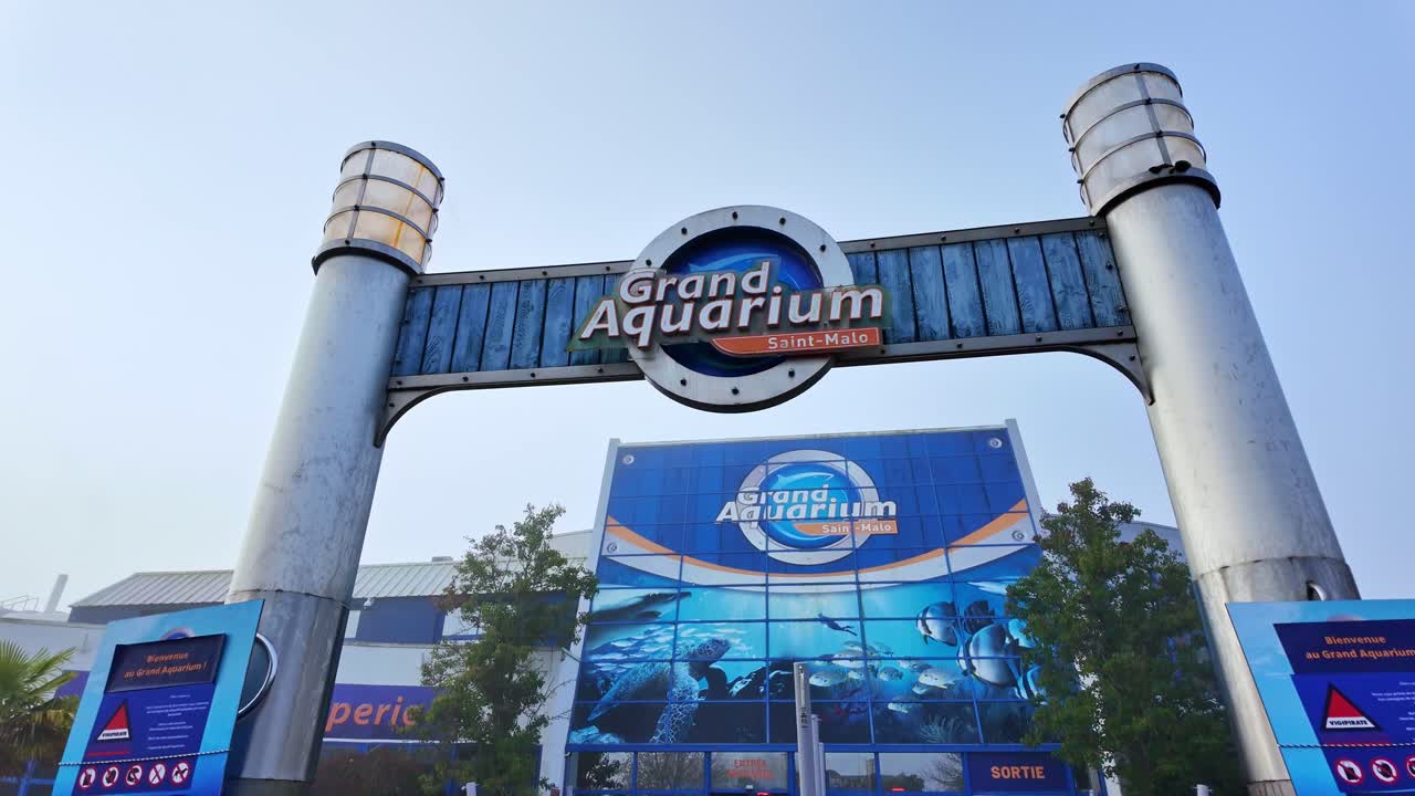 Grand Aquarium of Saint-Malo entrance, France. Fpv and low-angle