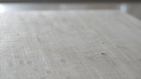 man placing knife and onions at wooden chopping board