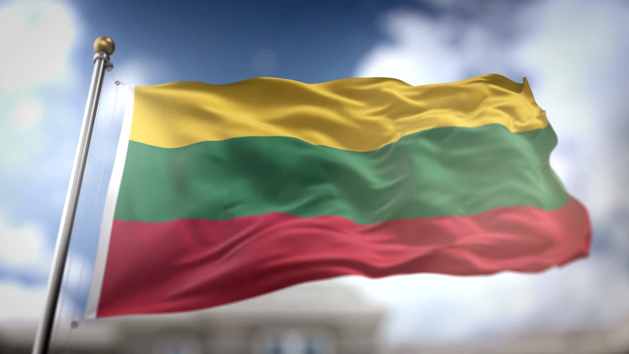 la bandera de lituania ondeando en cámara lenta 3d con fondo de cielo azul - bucle sin costuras 4k