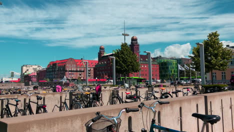 bike stand in the city during summer