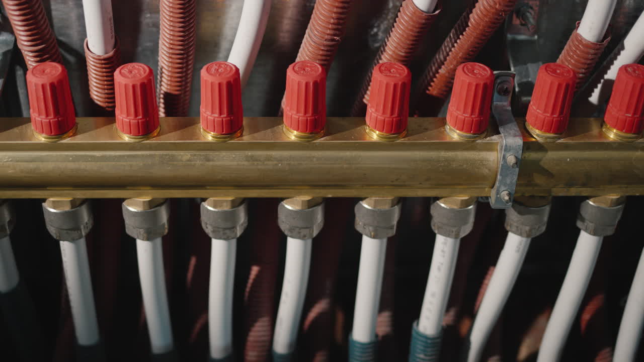 개인 주택의 현대 난방 시스템의 분배 빗입니다. 에너지 절약과 혁신