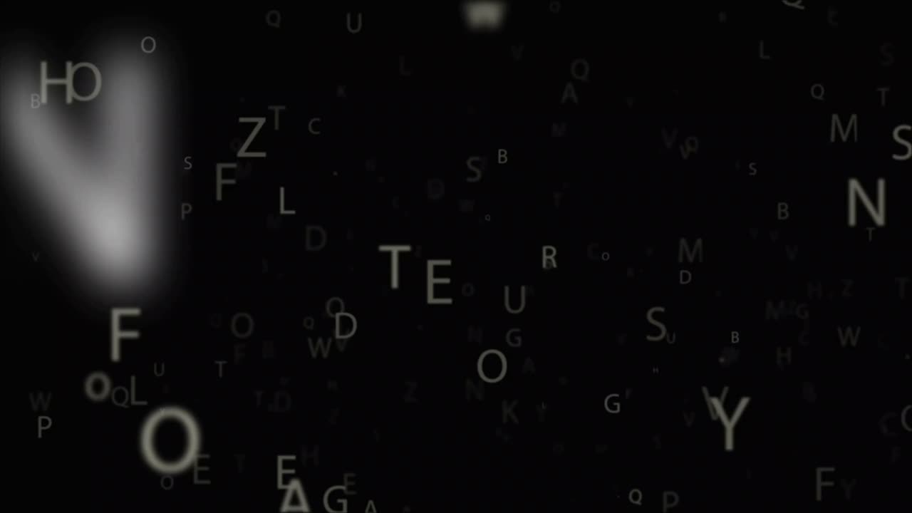 Floating White and Grey Alphabet Letters on Black Background