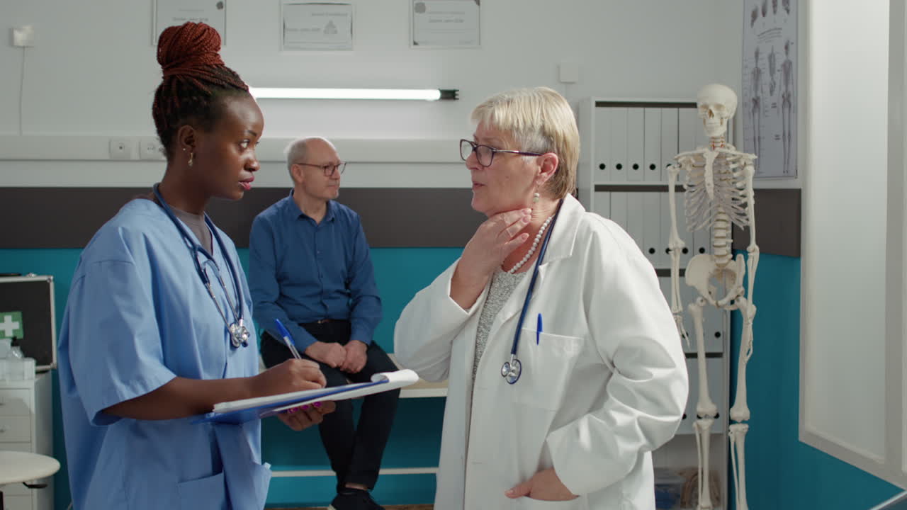 Diverse team of medical specialists discussing health diagnosis